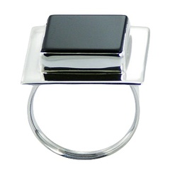 Handmade square black agate silver ring 