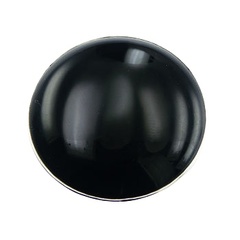 Round glossy black agate silver ring 