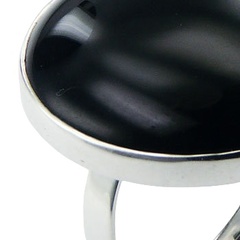 Round glossy black agate silver ring 2