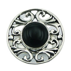 Ajoure flange black agate silver ring 