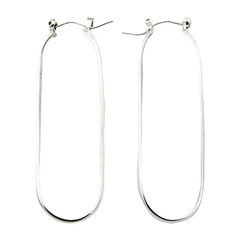 Stretched oval hoop shaped polished sterling silver wirework earrings