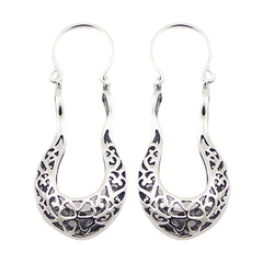 Ajoure antiqued delicate airy style polished sterling silver flower patterned earrings