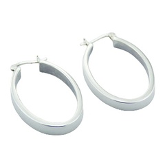 Oval open shiny silver hoop earrings 