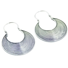 Crescent grooved silver hoop earrings 
