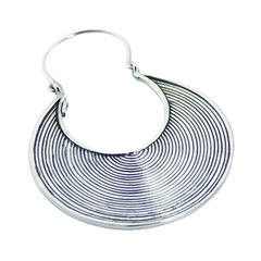 Crescent grooved silver hoop earrings 2