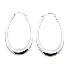 Long hoop oval shaped polished sterling silver earrings