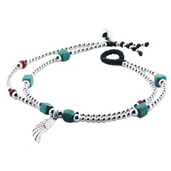 Double Macrame Bracelet Silver, Glass and Turquoise Beads 