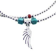 Double Macrame Bracelet Silver, Glass and Turquoise Beads 2