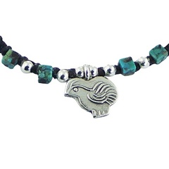 Macrame Bracelet with Silver Chick Charm and Turquoises 2