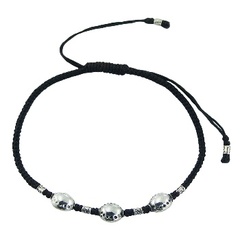 Silver Oval Beads & Floral Cylinder Beads Macrame Bracelet