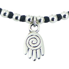 Silver Hand Of Fatima Charm & Spheres In Macrame Bracelet 2