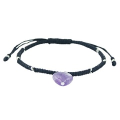 Amethyst Heart Charm Silver Beads On Macrame Bracelet 