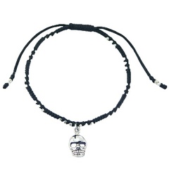 Sterling Silver Skull & Bicone Beads Macrame Bracelet