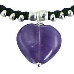 Amethyst Heart Charm & Silver Circle Beads Macrame Bracelet 2