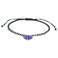 Amethyst Heart Charm & Silver Circle Beads Macrame Bracelet 