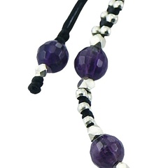 Faceted Amethyst Spheres & Silver Beads Macrame Bracelet 2