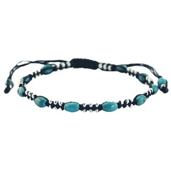 Turquoise Gemstones & Silver Circle Beads Macrame Bracelet 