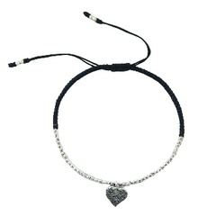 Macrame Bracelet Antiqued Floral Sterling Silver Heart & Beads by BeYindi