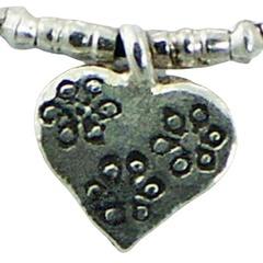 Macrame Bracelet Antiqued Floral Sterling Silver Heart & Beads 2