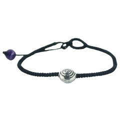 Tibetan Silver Spiral Bead & Amethyst Sphere Macrame Bracelet 