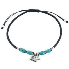 Turquoise Silver Flower and Elephant Macrame Bracelet