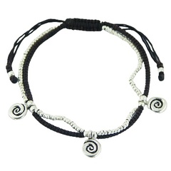 Antiqued Silver Spiral Charms & Circle Beads Macrame Bracelet 