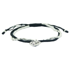 Ornate Silver Heart Charm & Small Beads In Macrame Bracelet 
