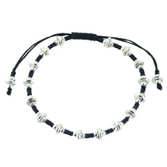Macrame Waxed Cotton Bracelet Silver Donut & Sphere Beads