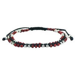 925 Silver & Red Glass Round Beads Lush Macrame Bracelet 