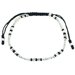 Original Macrame Bracelet Silver Cuboid & Round Beads 