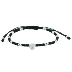 Macrame Bracelet Sterling Silver Flower Cluster & Round Beads 