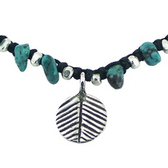 Leaf Silver Charm Beads & Turquoise Macrame Bracelet 2