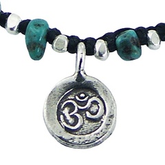 Turquoise Gemstones Silver Charm & Beads Macrame Bracelet 