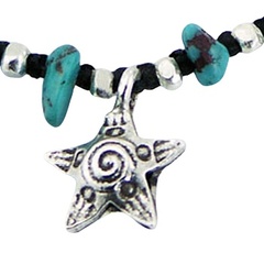 Turquoise Gemstones Silver Star & Beads Macrame Bracelet 2