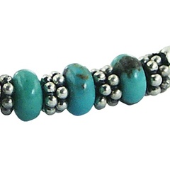 Turquoise, Silver Twirl Bead & Flower Beads Macrame Bracelet 3