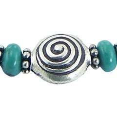 Turquoise, Silver Twirl Bead & Flower Beads Macrame Bracelet 2