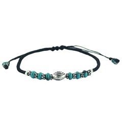 Turquoise, Silver Twirl Bead & Flower Beads Macrame Bracelet 