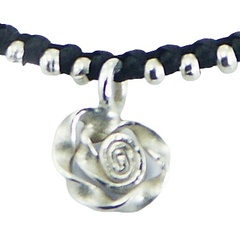 Silver Wire Flower, Turquoise & Silver Beads In Macrame Bracelet 