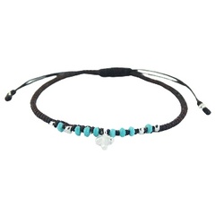 Turquoise Macrame Bracelet Silver Cross & Beads 