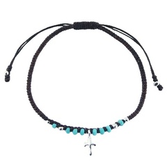 Turquoise Macrame Bracelet Silver Cross & Beads by BeYindi