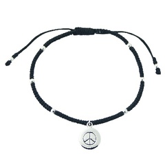 Macrame Bracelet 925 Silver Peace Symbol Charm & Sphere Beads by BeYindi