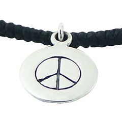 Macrame Bracelet 925 Silver Peace Symbol Charm & Sphere Beads 2