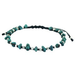 Turquoise Gemstones & Silver Cuboid Beads Macrame Bracelet 