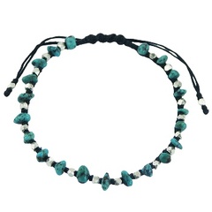 Turquoise Gemstones & Silver Cuboid Beads Macrame Bracelet
