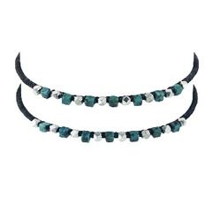 Sterling Silver Cuboid Beads & Turquoise Dice Macrame Bracelet 3