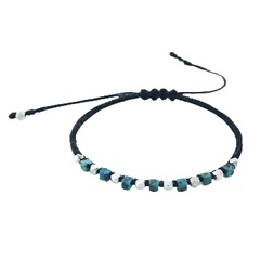 Sterling Silver Cuboid Beads & Turquoise Dice Macrame Bracelet 