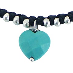 Macrame Bracelet Multiple Silver Beads & Faceted Turquoise Heart 2