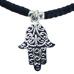 Macrame Bracelet Ornate Silver Hand Of Fatima & Floral Beads 2