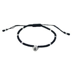 Macrame Bracelet Tibetan Silver Twirl Charm & Floral Beads 
