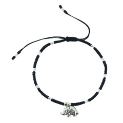 Antiqued Silver Elephant & Cylinder Beads Macrame Bracelet